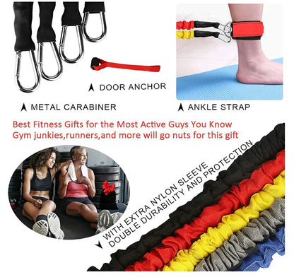 Latex 11 Pcs  Tube Resistance Bands Set  with Door Anchor Ankle Strap and Carrying Case