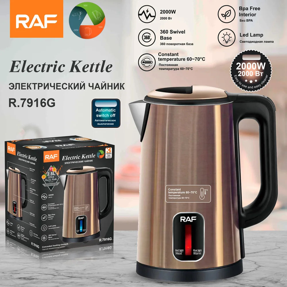 Stainless Steel Insulated Electric Kettle 2.5L Capacity Automatic Power-Off BPA Free 360 Rotational Base for Hotel Outdoor Car