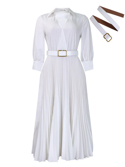 Women's Dress Professional Attire Casual and Elegant V-neck Long Sleeves Office Wear with Belt Plus Size Women's Dress