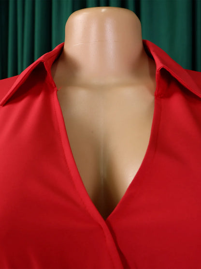 Women's Dress Professional Attire Casual and Elegant V-neck Long Sleeves Office Wear with Belt Plus Size Women's Dress