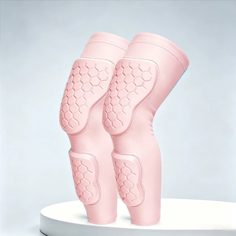 Youth Long Compression Leg Sleeves with Honeycomb Pads Kids Shin Guard & Knee Protector Sleeves
