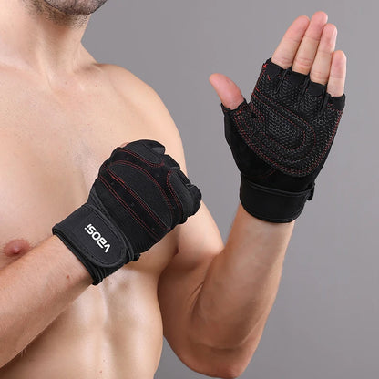 VBOSI Manufacturer Adjustable Wholesale Custom LOGO Light Half-fingers Sports Gym Gloves Weightlifting Cycling Workout