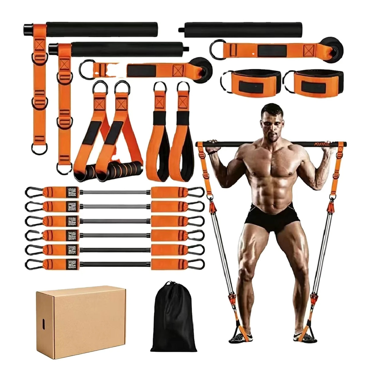 Cross Border 270 lb Full Pilates Bar Set Home Multi-function AIDS Yoga Tension Band Fitness bar