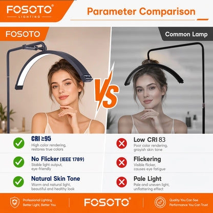 FOSOTO Oversea Warehouse LED Lash Ring Light for Beauty Salon Bed Artist Gold Half Moon LED Floor Lamp for Eyelash Extension Spa