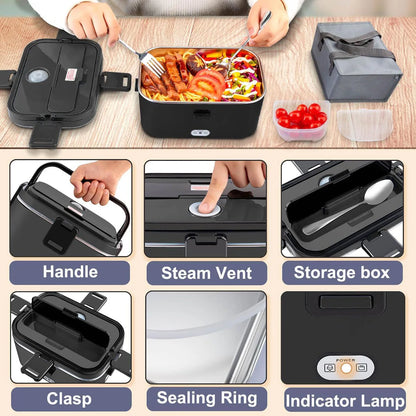 Multifunctional Portable Electric Lunch Box Food Warmer with Heatable Stainless Steel Container 1.8L