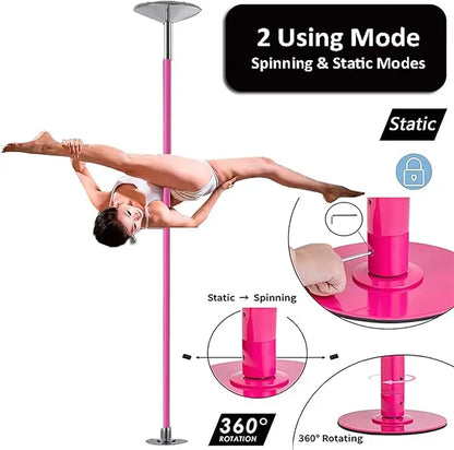 Static Pink Polished Steel Portable Dance Pole Removable Fitness Exercise Aerial Tube Home Apartment Club HM HM-594