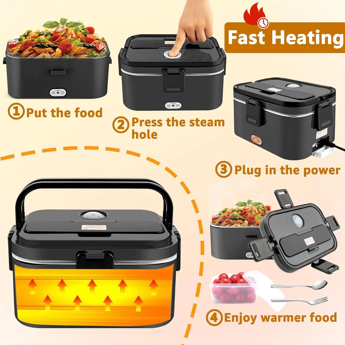 Multifunctional Portable Electric Lunch Box Food Warmer with Heatable Stainless Steel Container 1.8L