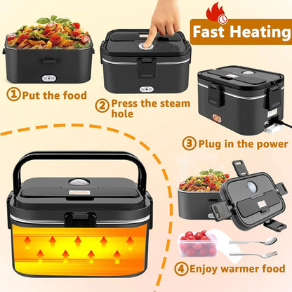 Multifunctional Portable Electric Lunch Box Food Warmer with Heatable Stainless Steel Container 1.8L