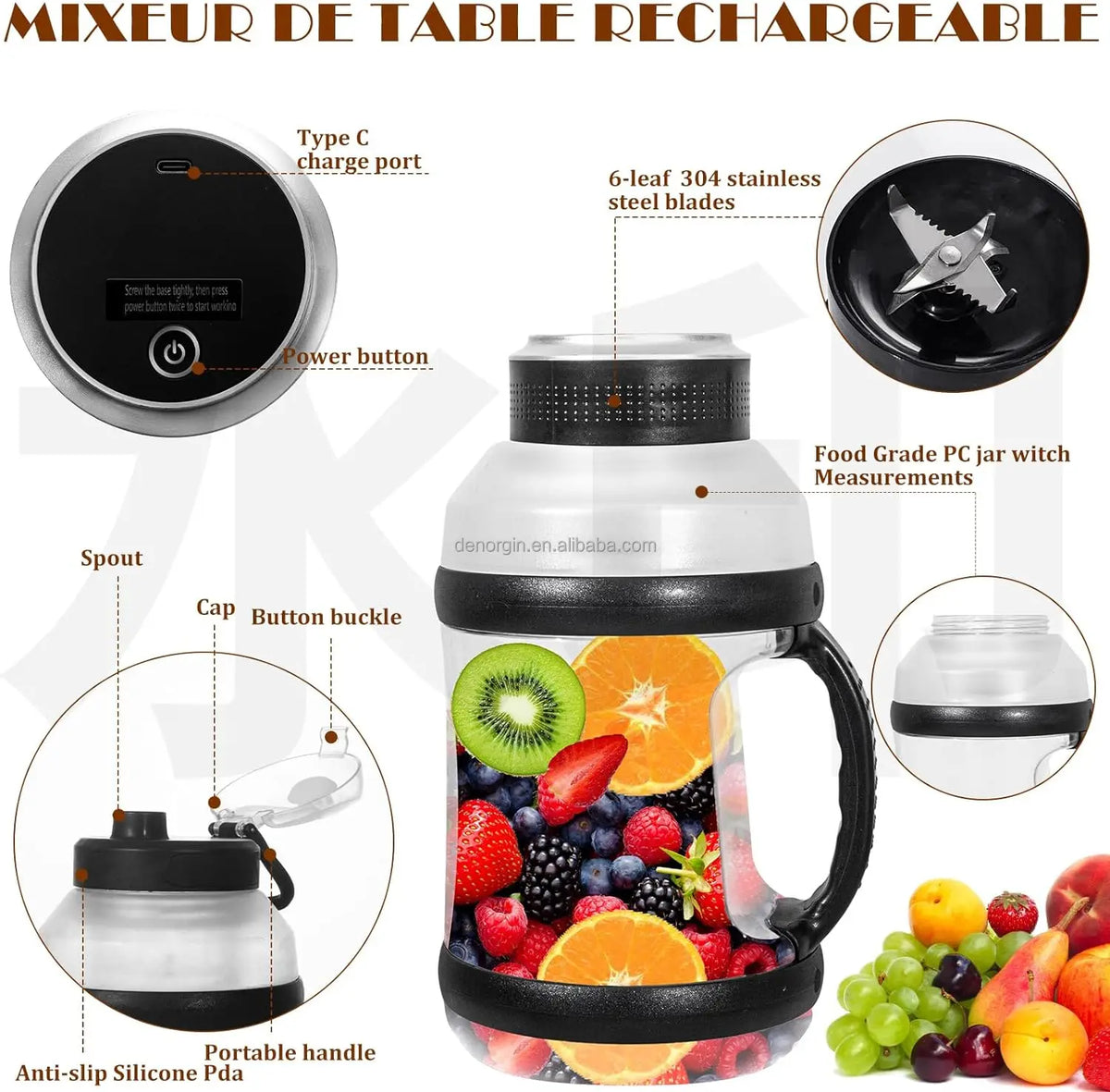 USB Blender Juicer Mini Electric Portable Rechargeable Travel High Quality 2L Large Capacity Multifunctional Household Outdoor