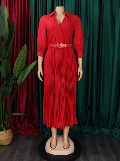 Women's Dress Professional Attire Casual and Elegant V-neck Long Sleeves Office Wear with Belt Plus Size Women's Dress