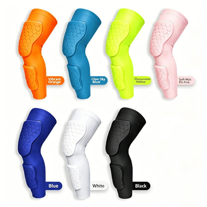 Youth Long Compression Leg Sleeves with Honeycomb Pads Kids Shin Guard & Knee Protector Sleeves