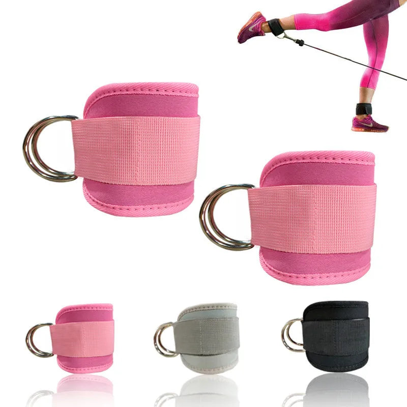 2024  High Quality Polyester Fabric Ankle D Ring Straps Neoprene Padded Gym Sport Resistance Cable Machine Strips