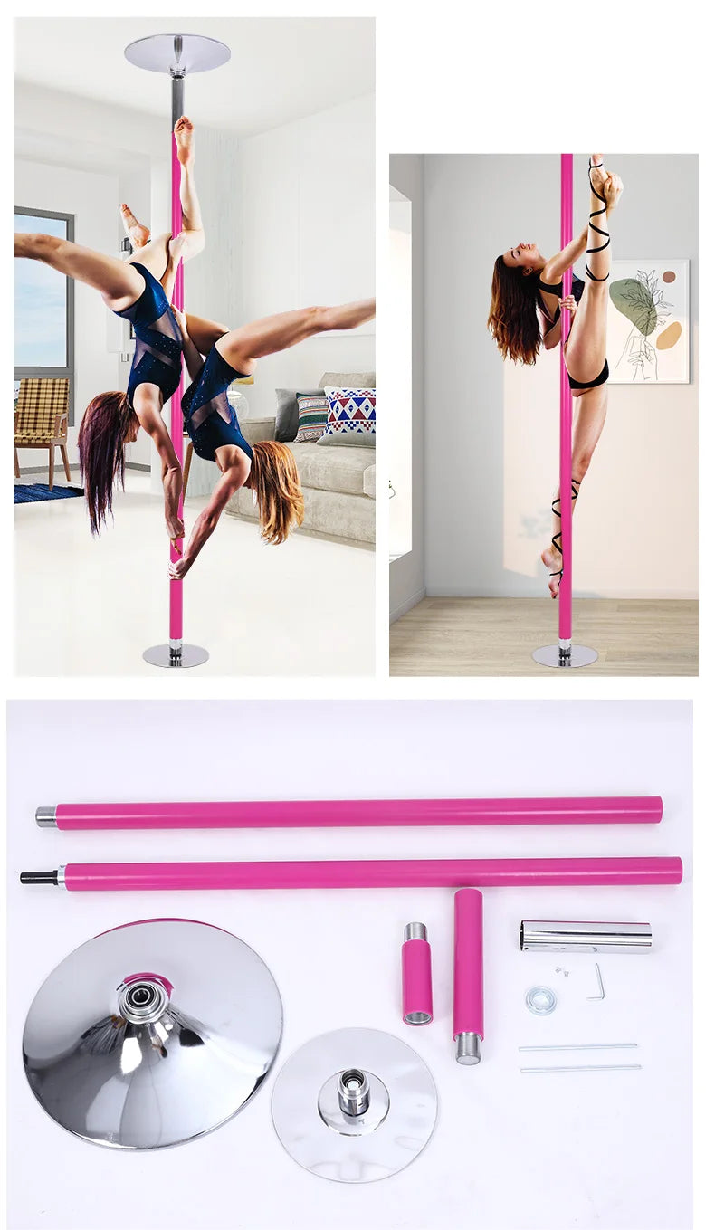 Static Pink Polished Steel Portable Dance Pole Removable Fitness Exercise Aerial Tube Home Apartment Club HM HM-594