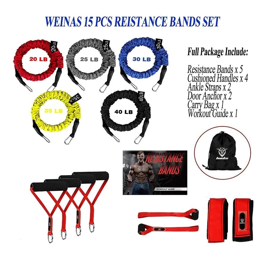 Latex 11 Pcs  Tube Resistance Bands Set  with Door Anchor Ankle Strap and Carrying Case
