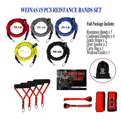 Latex 11 Pcs  Tube Resistance Bands Set  with Door Anchor Ankle Strap and Carrying Case