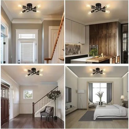 Modern 4-Light Matte Black Semi Flush Mount Ceiling Light Fixture with E26 Base Ceiling Lamp for Living Room Farmhouse Kitchen