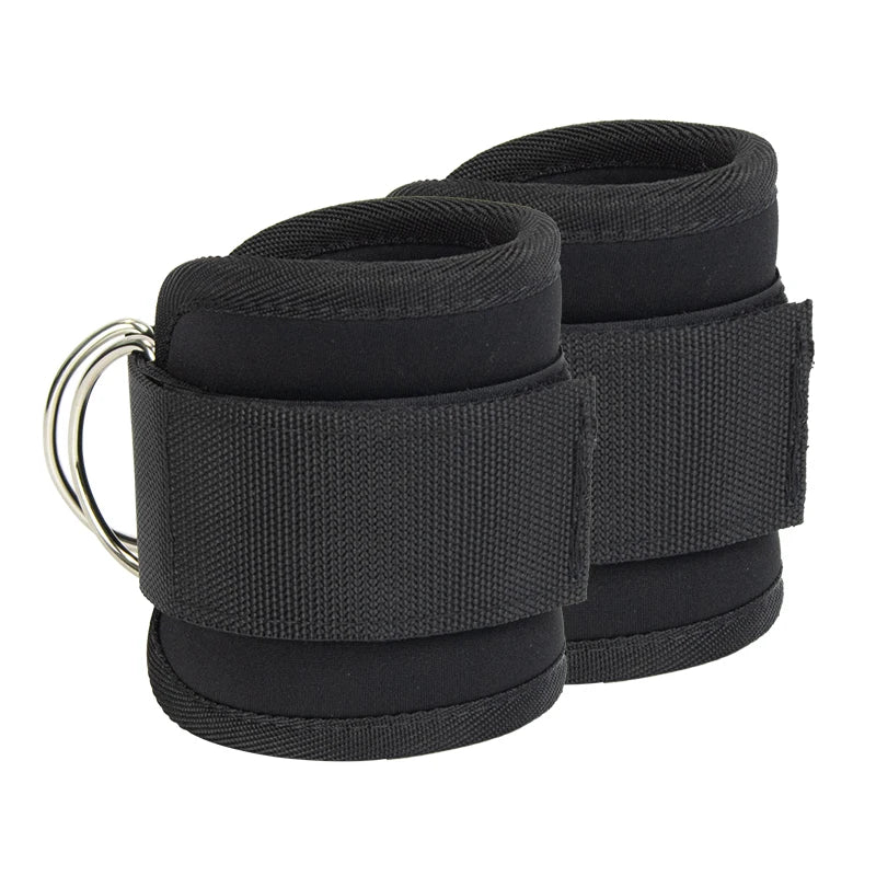 2024  High Quality Polyester Fabric Ankle D Ring Straps Neoprene Padded Gym Sport Resistance Cable Machine Strips