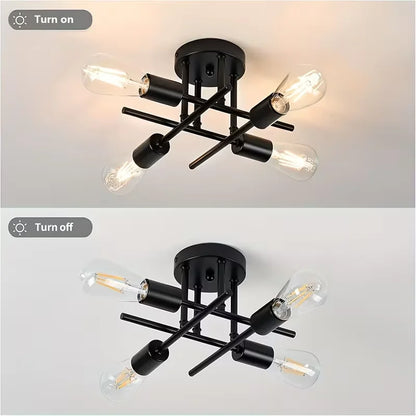 Modern 4-Light Matte Black Semi Flush Mount Ceiling Light Fixture with E26 Base Ceiling Lamp for Living Room Farmhouse Kitchen
