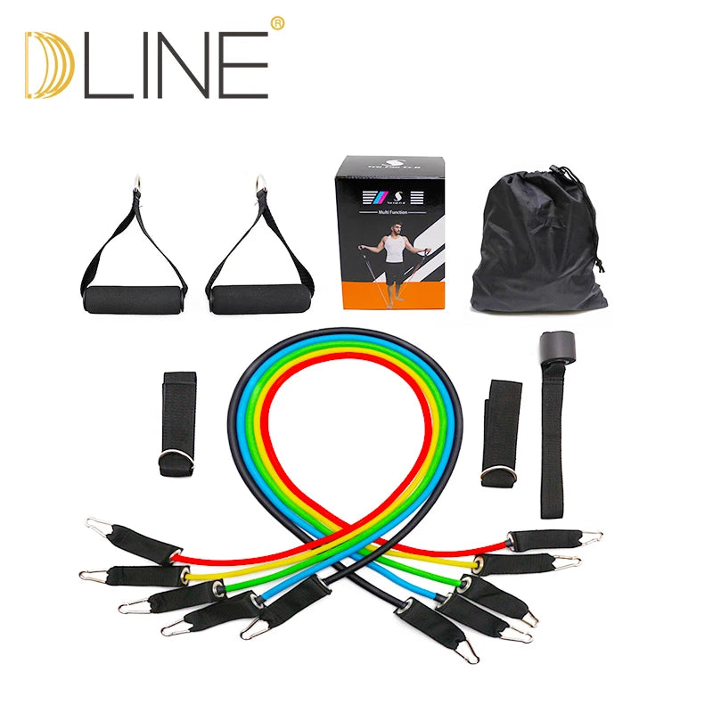 Workout Fitness Toning Tube Kit with Door Anchor and Foam Handle 100% Natural Latex Exercise Bands