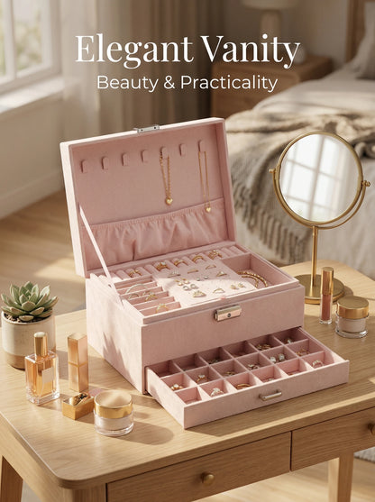 A Luxurious Dark Green Jewelry Storage Box, Designed Specifically Exquisite Three-tiered Drawer-style Jewelry Box