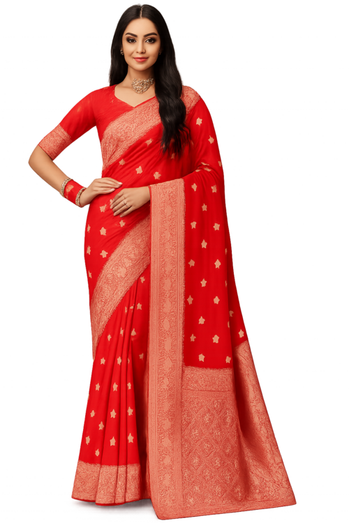 Orange Banarasi Silk Saree – Gold Zari, Wedding & Festive Wear