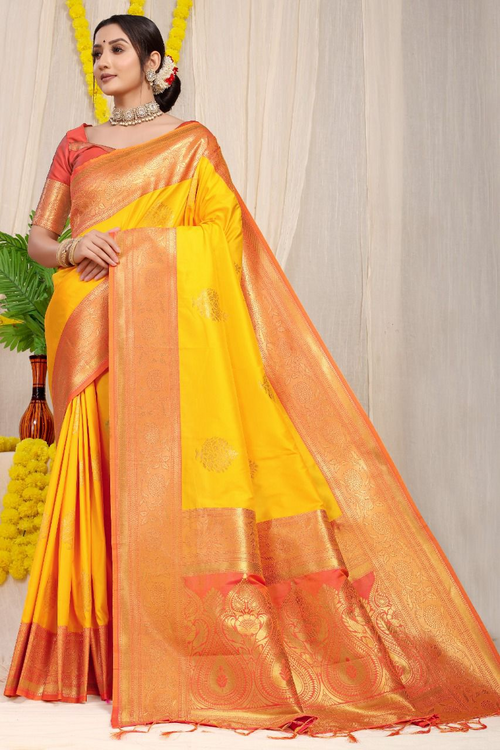 Kankavati silk Pure silk handloom saree -MUSTARD