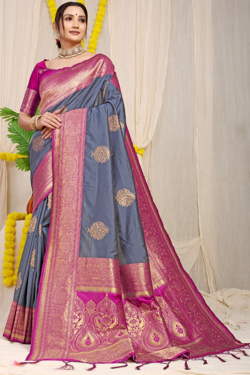Kankavati silk Pure silk handloom saree -GREY
