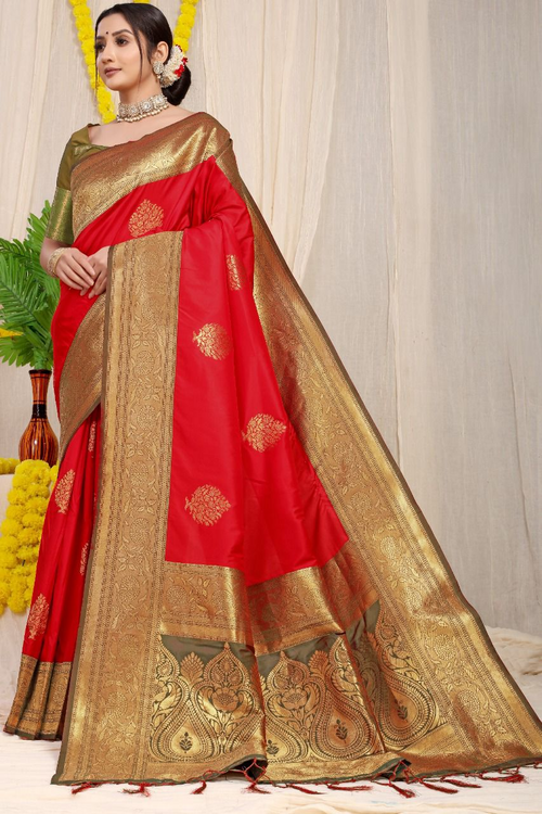 Kankavati silk Pure silk handloom saree -RED