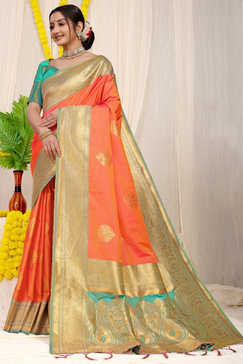 Kankavati silk Pure silk handloom saree -ORANGE