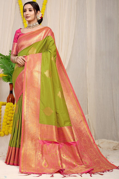 Kankavati silk Pure silk handloom saree -GREEN