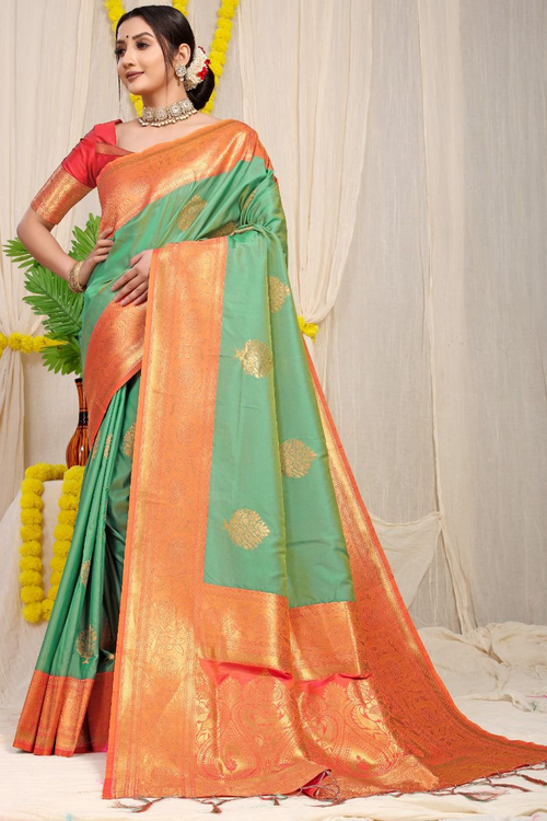 Kankavati silk Pure silk handloom saree -SEA GREEN